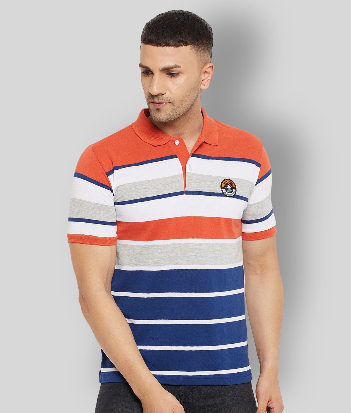     			First Krush Pack of 1 Cotton Blend Regular Fit Striped Half Sleeves Men's Polo T Shirt ( Orange )