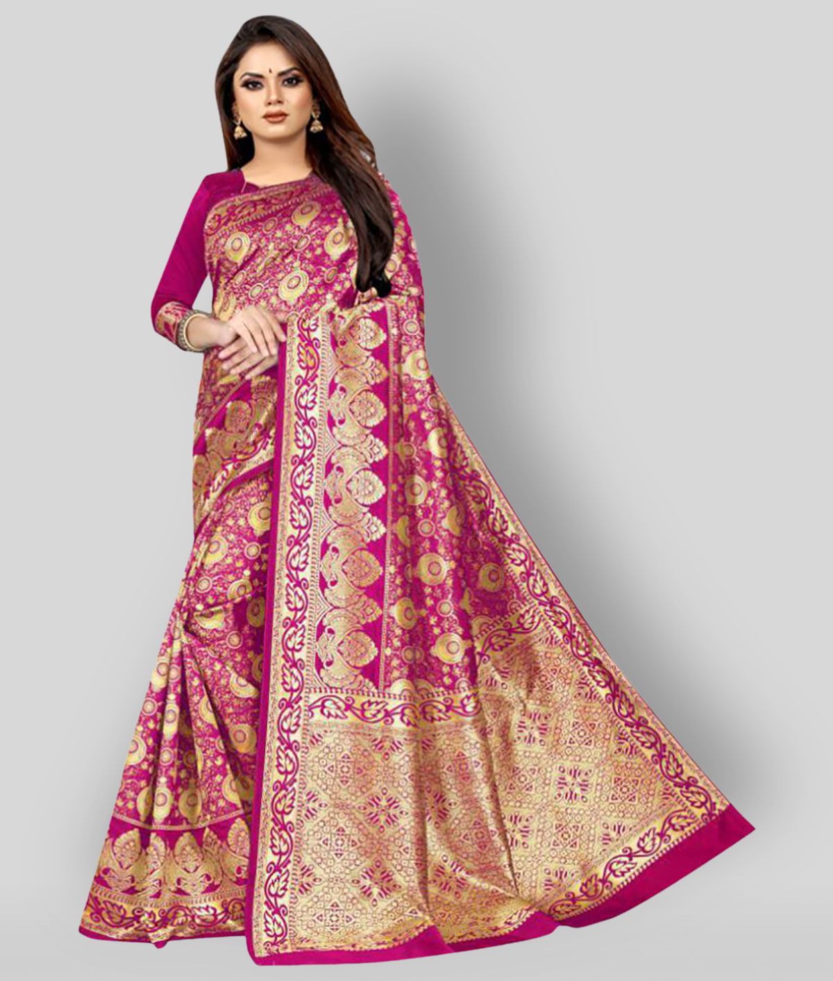     			Gazal Fashions - Pink Banarasi Silk Saree With Blouse Piece (Pack of 1)