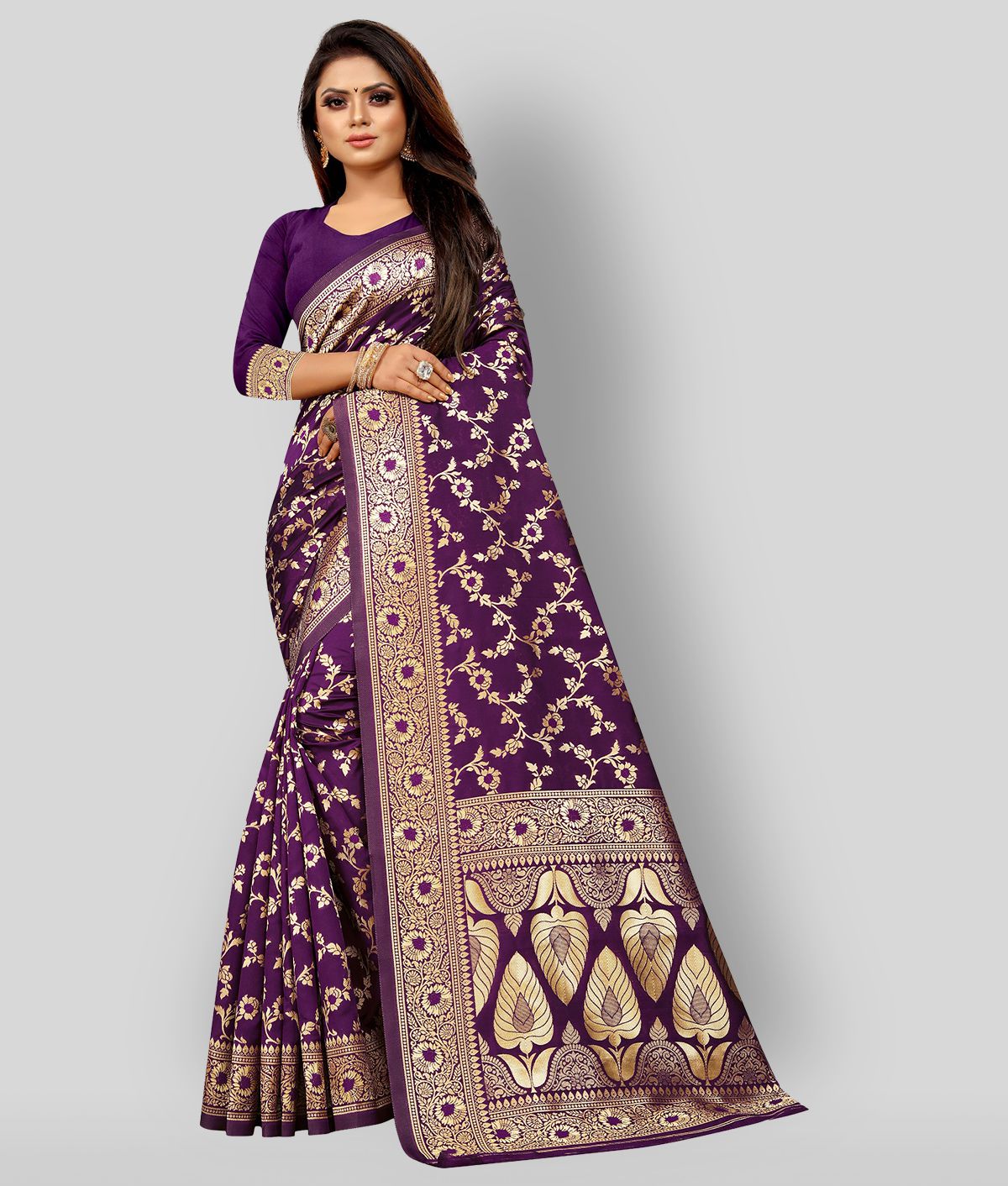     			Gazal Fashions - Purple Banarasi Silk Saree With Blouse Piece (Pack of 1)