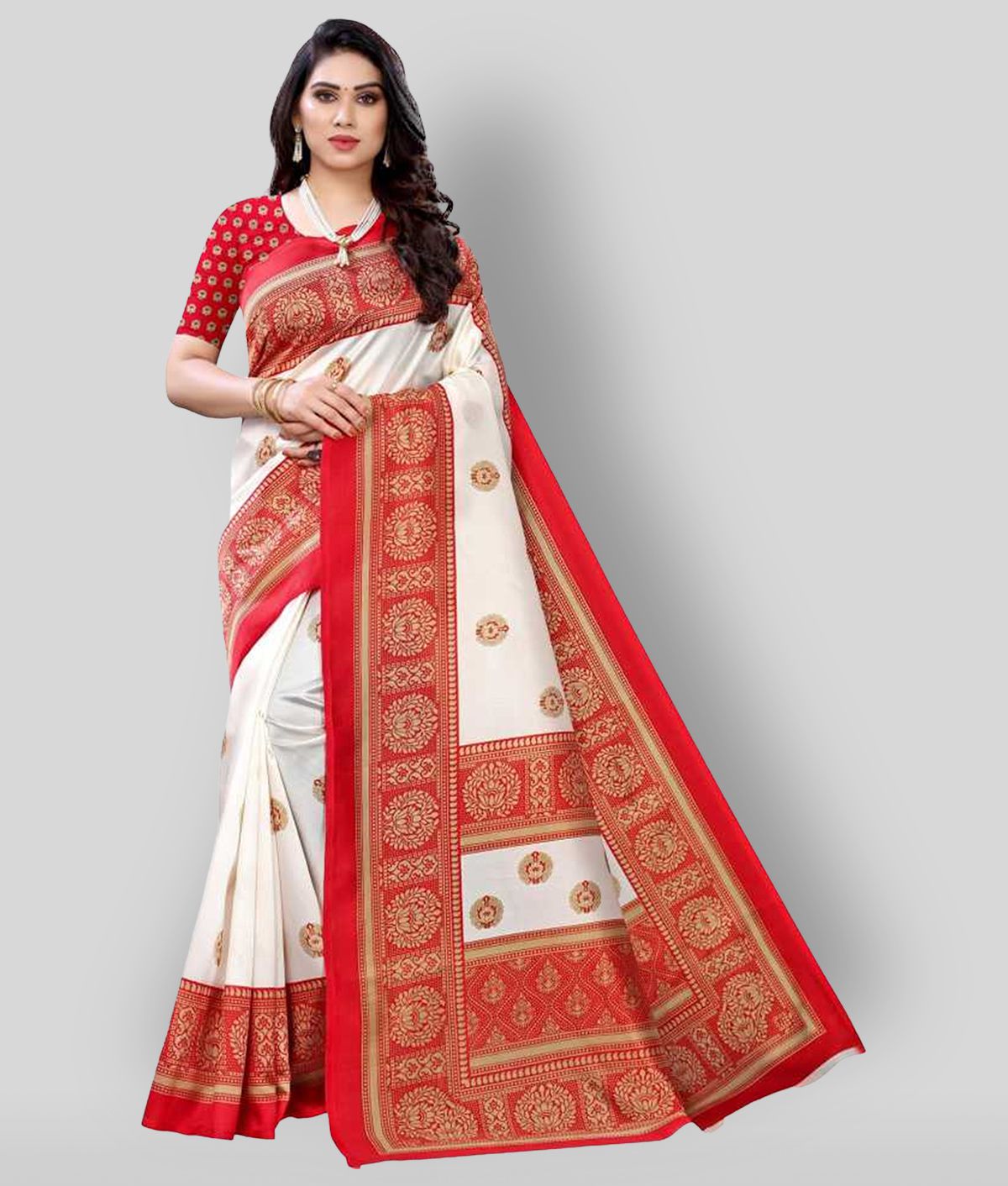     			Grubstaker - Red Silk Blend Saree With Blouse Piece ( Pack of 1 )