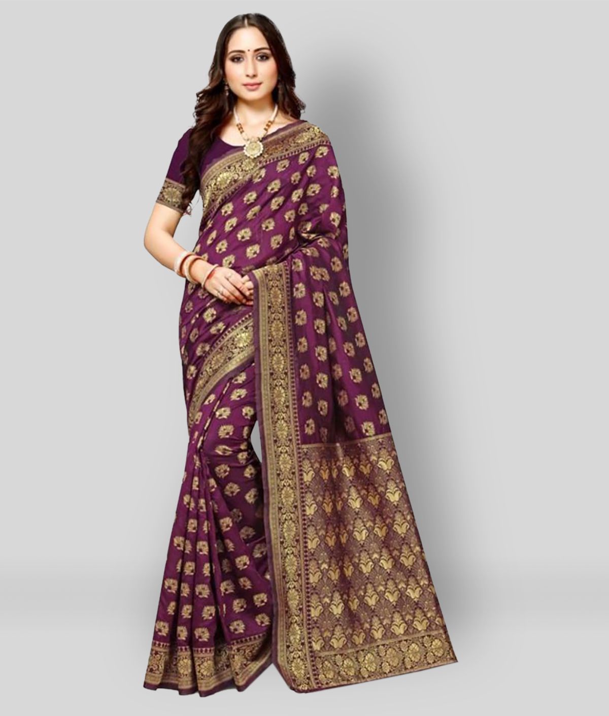     			NENCY FASHION - Purple Silk Blend Saree With Blouse Piece (Pack of 1)