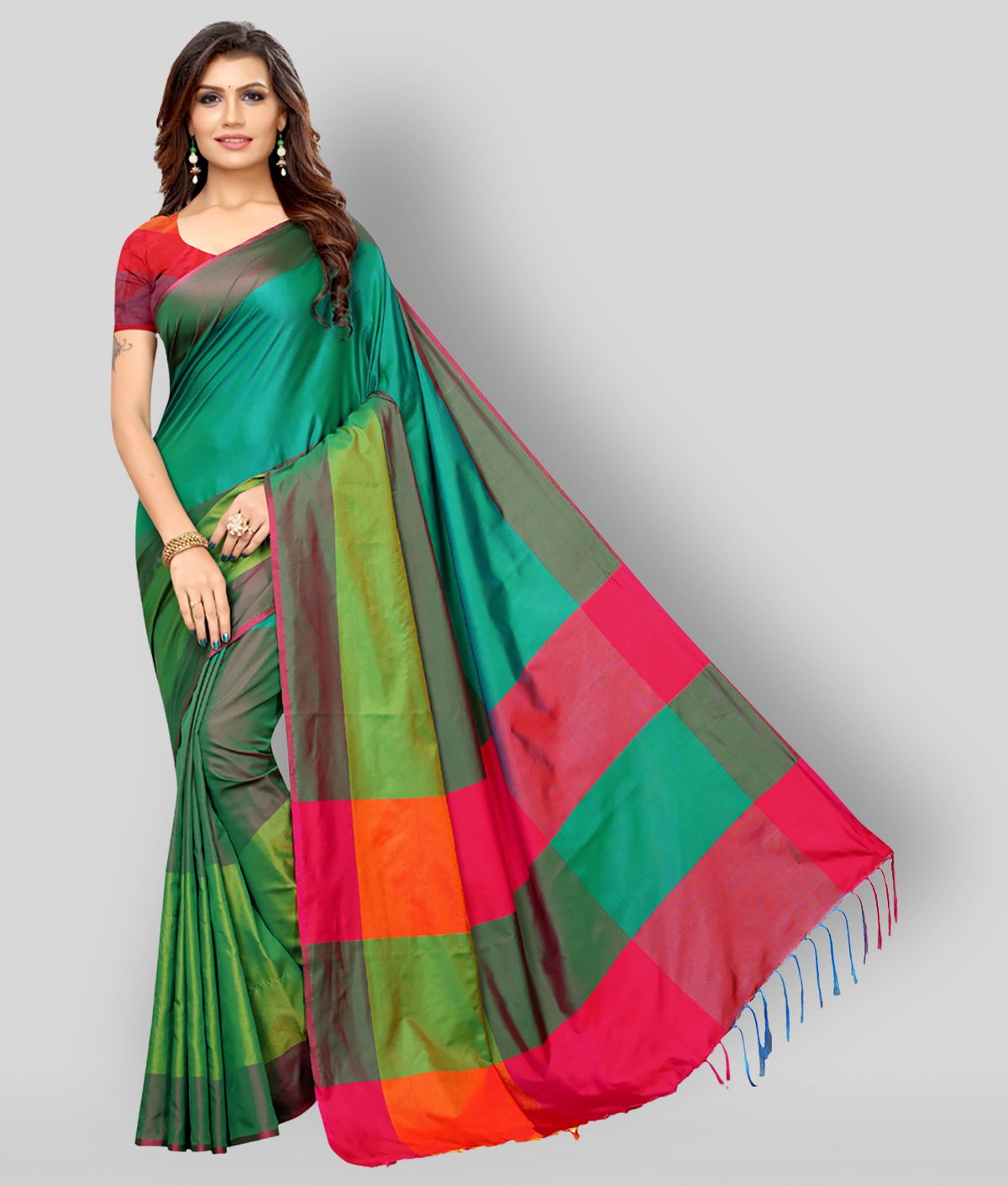     			NIGHT BLUE - Multicolor Cotton Blend Saree With Blouse Piece ( Pack of 1 )