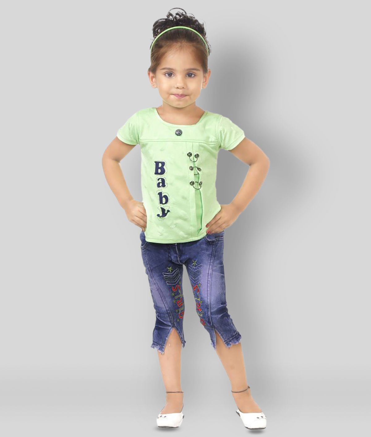     			NewCollections - Green Cotton Blend Girl's Top With Jeans ( Pack of 1 )