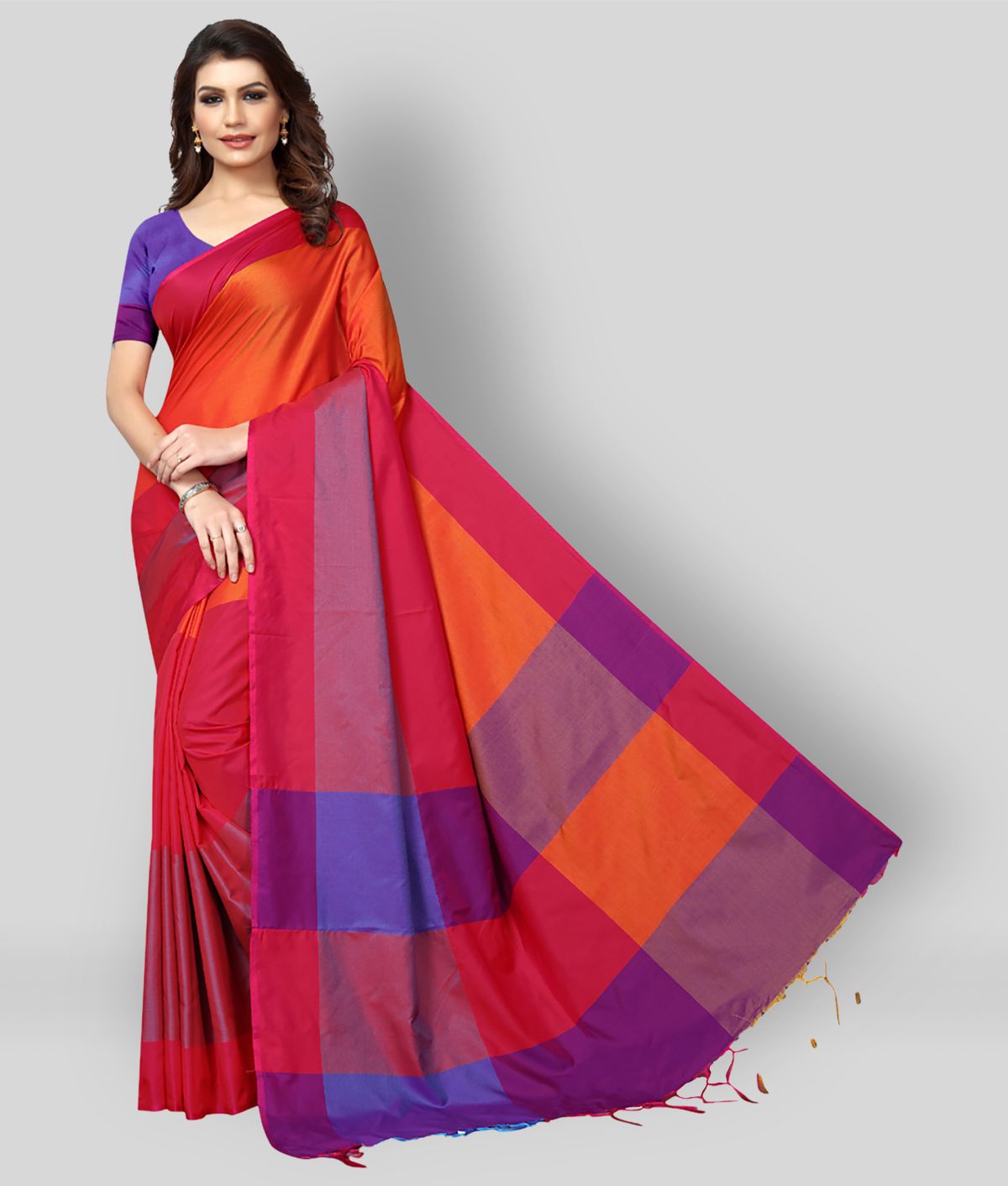 NightBlue - Multicolor Cotton Blend Saree With Blouse Piece ( Pack of 1 )