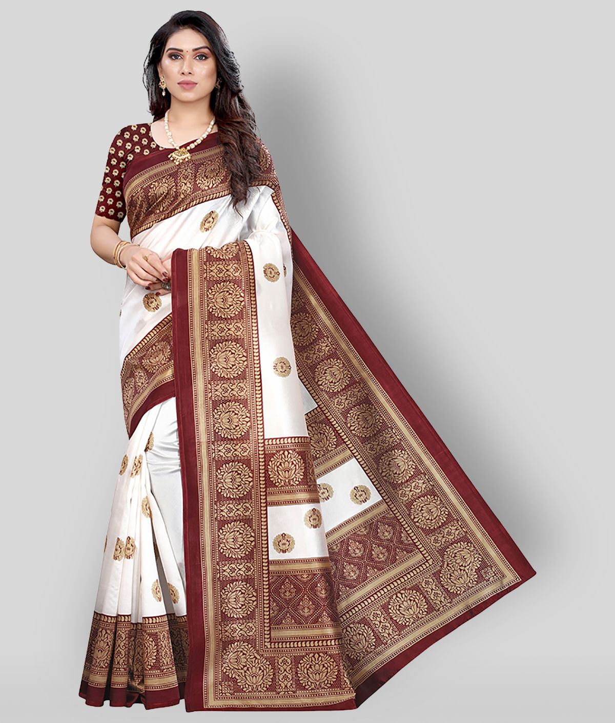 POSHYAA FASHION - Multicolor Silk Blend Saree With Blouse Piece (Pack of 1)