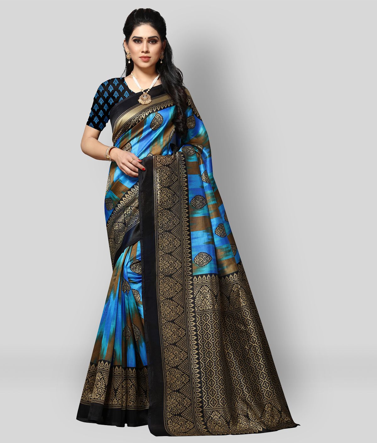 Anand Sarees - Multicolor Silk Blend Saree With Blouse Piece (Pack of 1)