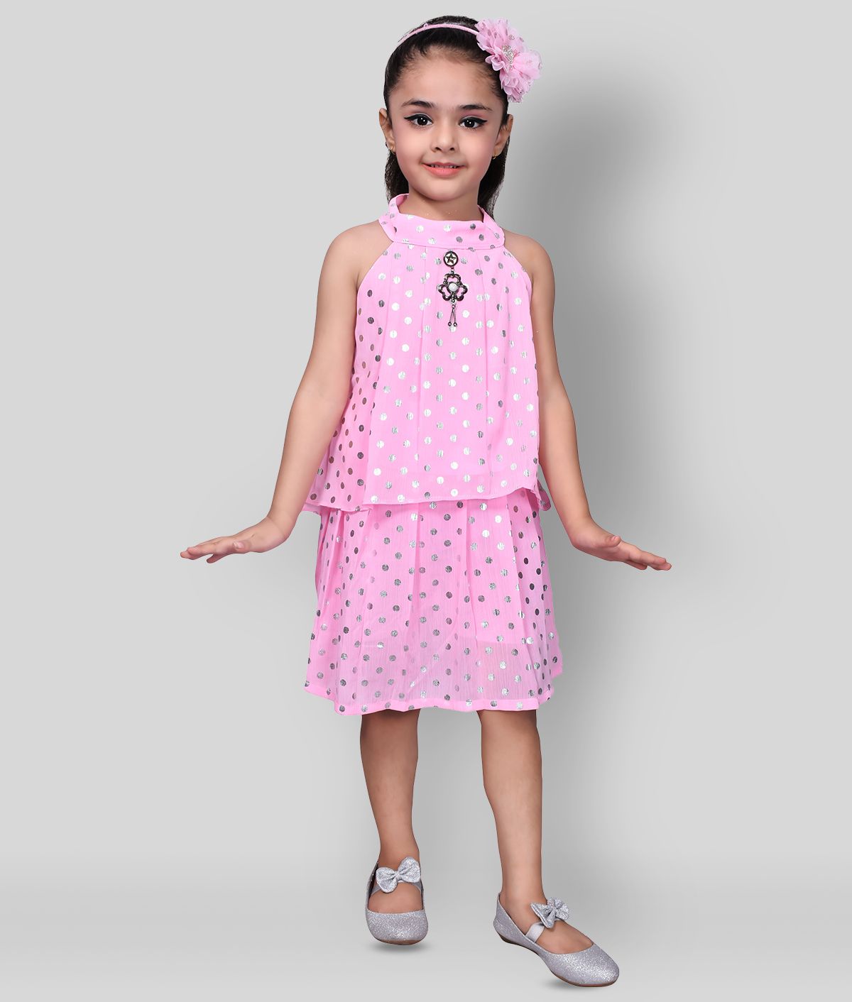     			Sky Heights - Light Pink Georgette Girl's Top With Skirt ( Pack of 1 )
