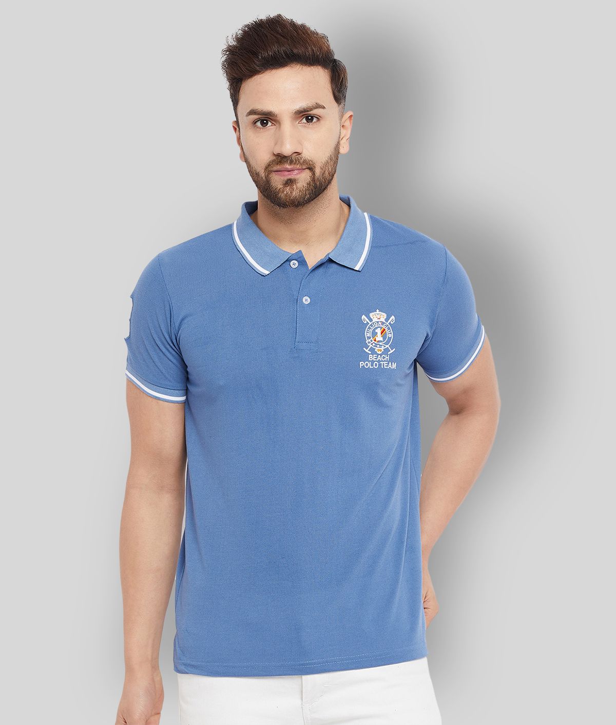 The Million Club - Blue Cotton Blend Regular Fit Men's Polo T Shirt ( Pack of 1 )