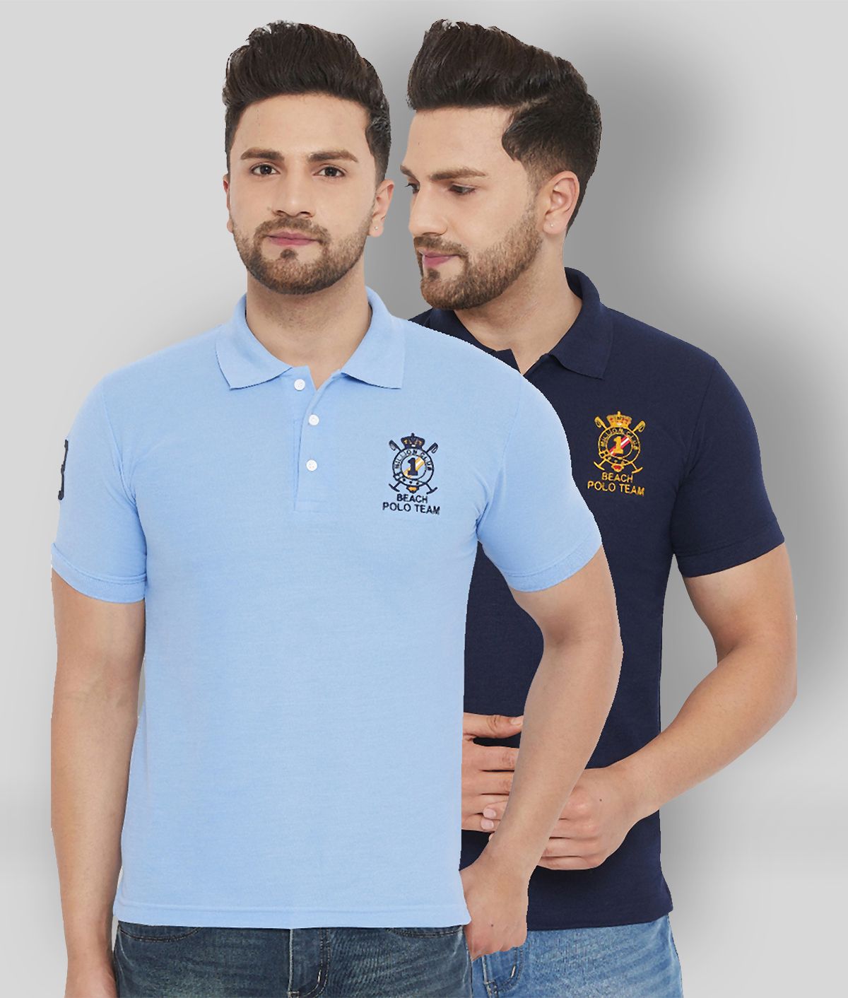 The Million Club - Blue Polyester Regular Fit Men's Polo T Shirt ( Pack of 2 )