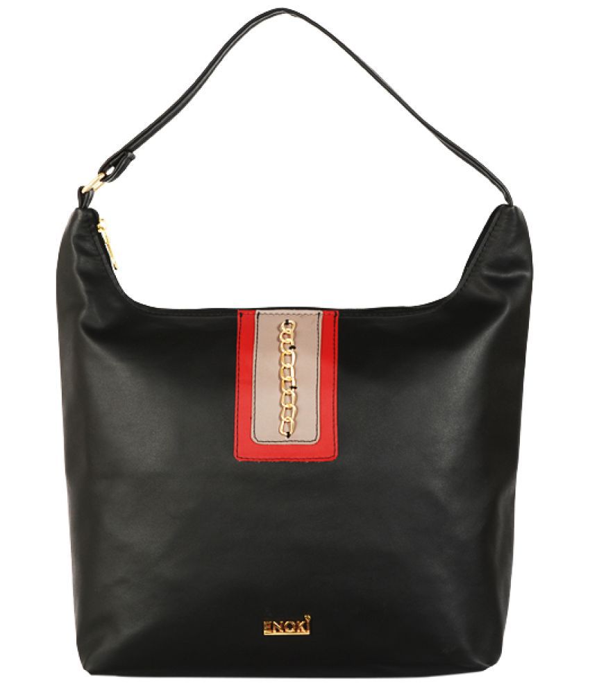     			Enoki - Black Faux Leather Hobo Bag