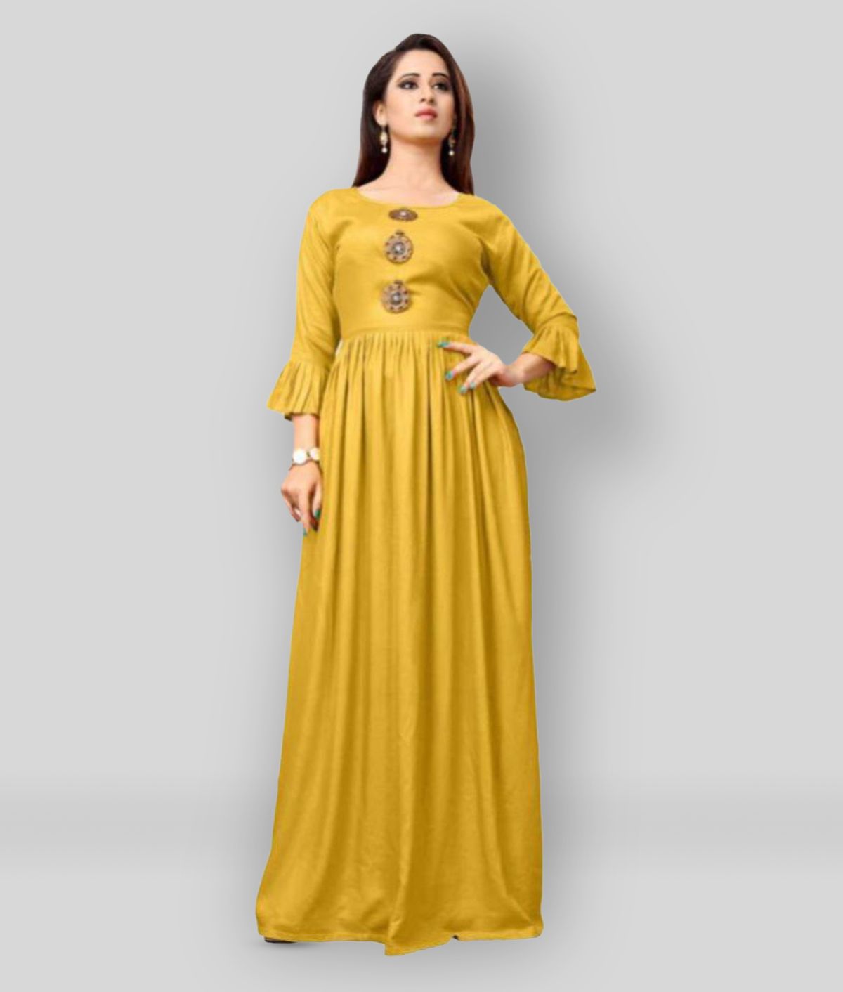     			Frionkandy - Yellow Rayon Women's Gown ( Pack of 1 )