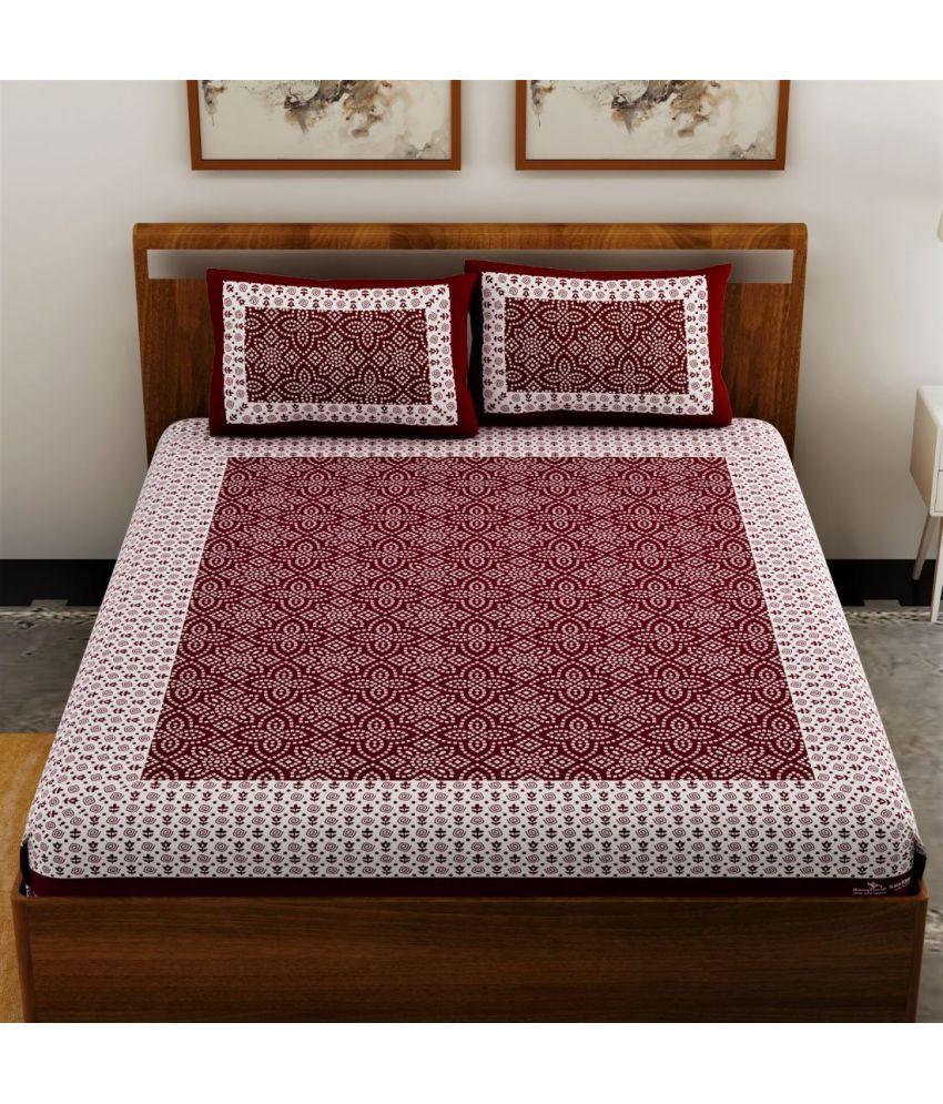     			unique choice - Maroon Cotton Double Bedsheet with 2 Pillow Covers