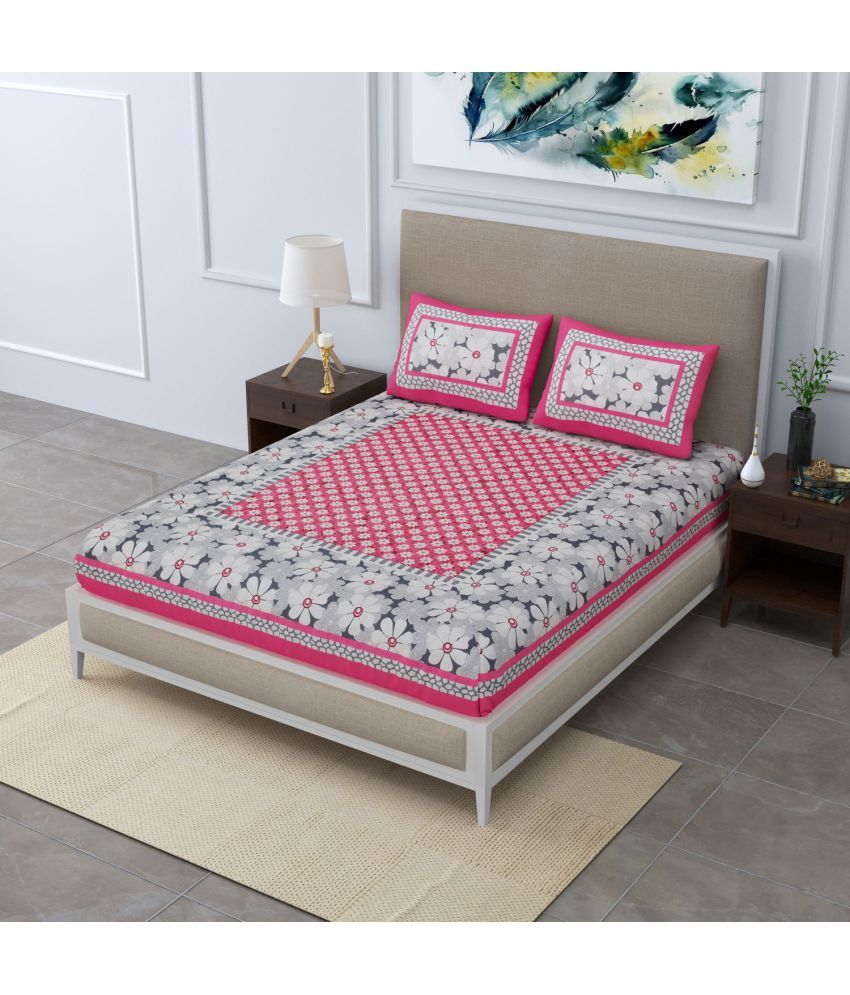     			unique choice - Pink Cotton Double Bedsheet with 2 Pillow Covers