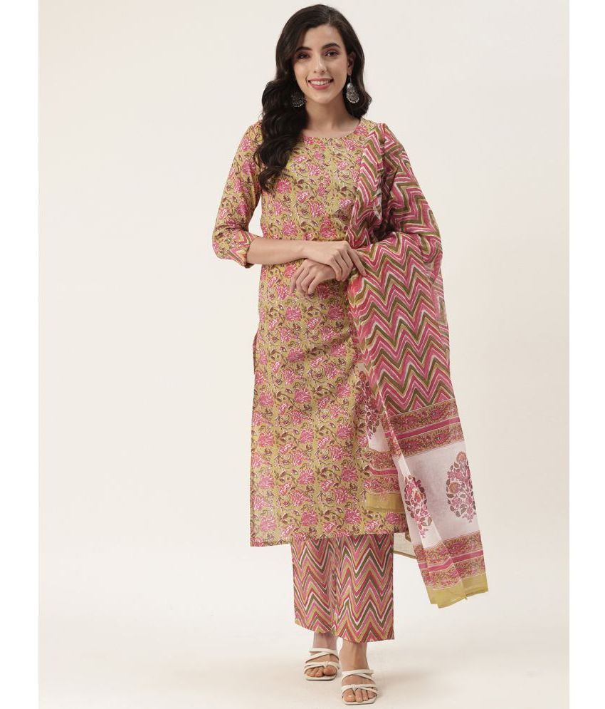     			Kbz - Yellow Straight Cotton Women's Stitched Salwar Suit ( Pack of 1 )