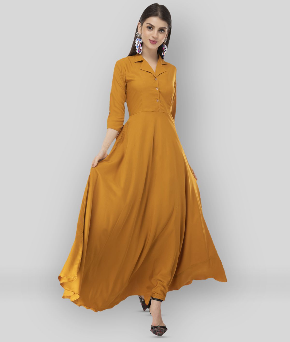     			Rudrakriti - Yellow Crepe Women's Fit And Flare Dress ( Pack of 1 )