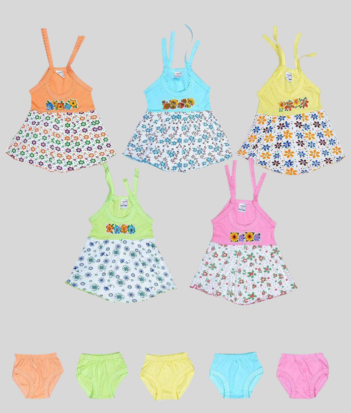     			Sathiyas - Multi Cotton Baby Girl Frock ( Pack of 5 )