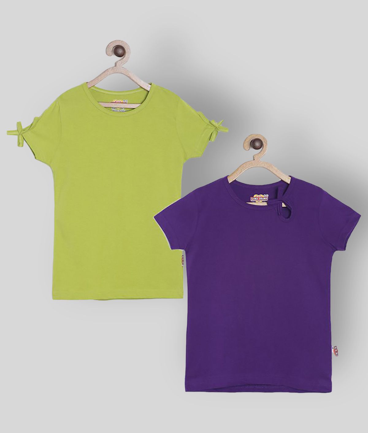     			Sinimini - Purple Cotton Blend Girl's T-Shirt ( Pack of 2 )