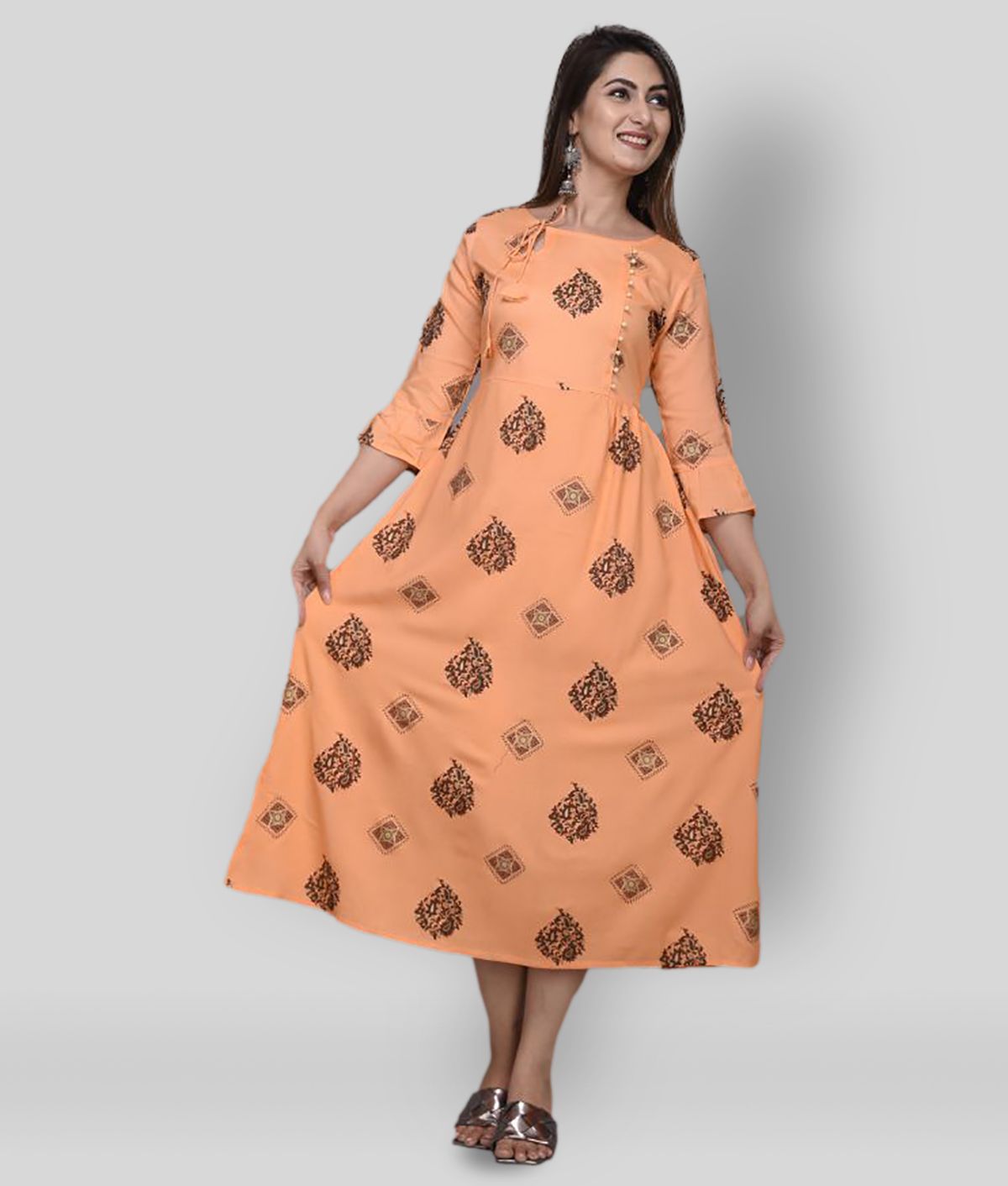     			EXPORTHOUSE - Peach Rayon Women's Flared Kurti ( Pack of 1 )