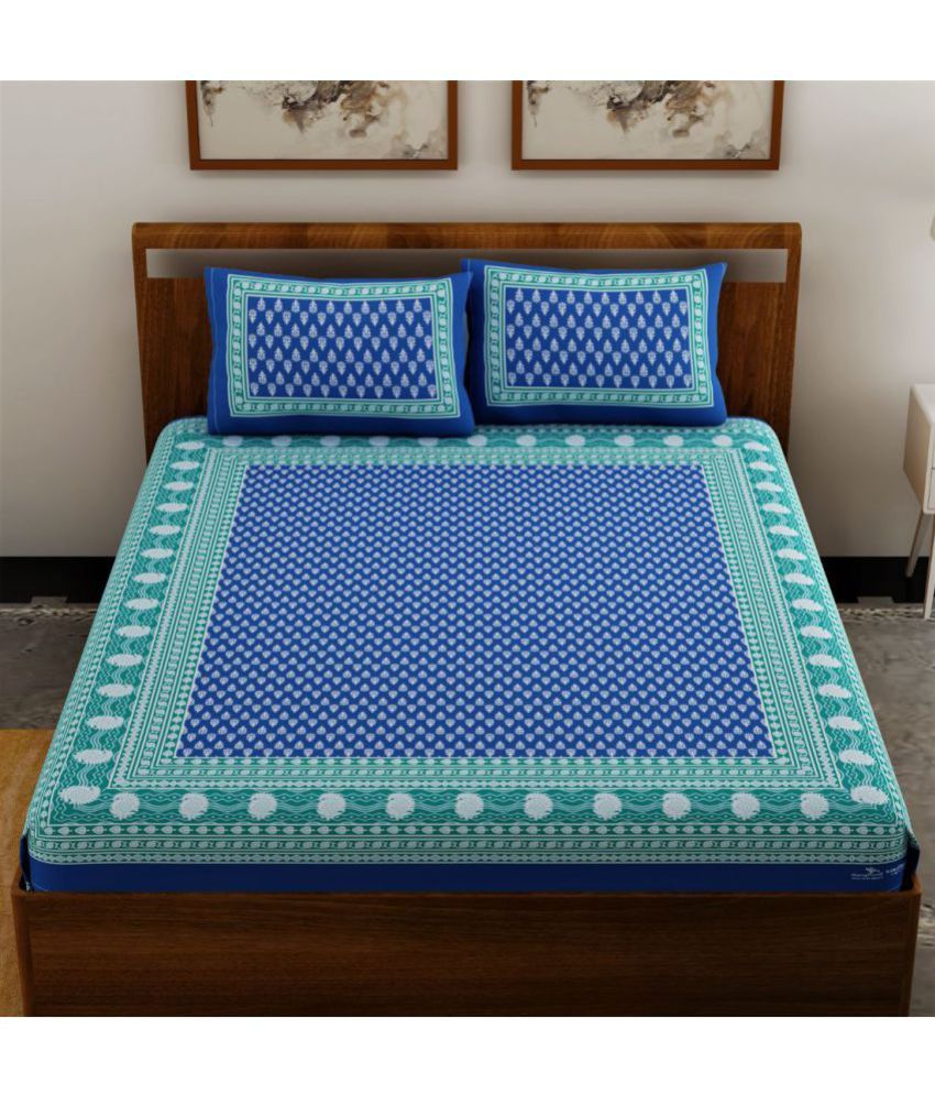     			unique choice Cotton Ethnic Printed Double Bedsheet with 2 Pillow Covers - Blue