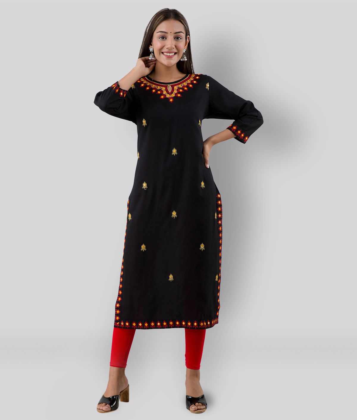     			Lee Moda - Black Rayon Women's Straight Kurti ( Pack of 1 )