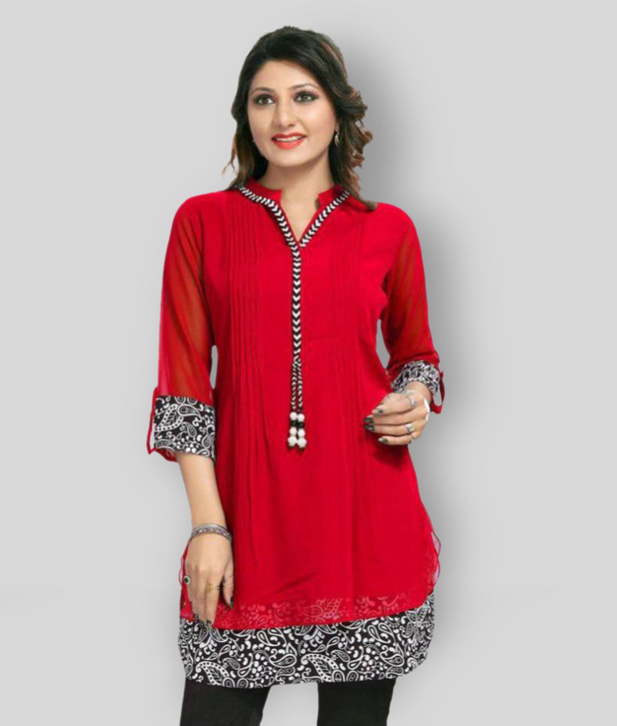     			Meher Impex - Red Georgette Women's Double Layered Kurti ( Pack of 1 )