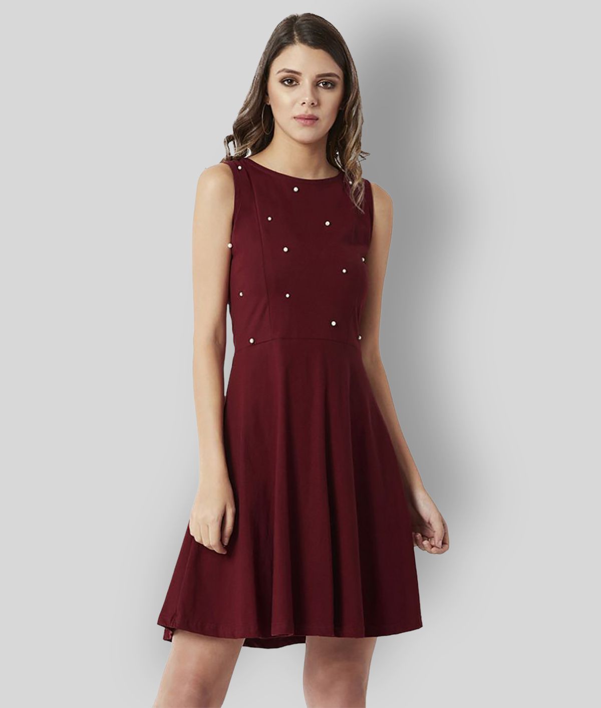     			Miss Chase - Maroon Cotton Women's Fit And Flare Dress ( Pack of 1 )
