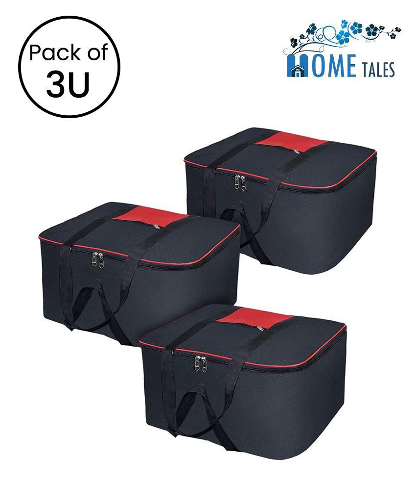     			HOMETALES Nylon Multi-Purpose Storage Bag/Clothing Storage Organiser with Zipper Closure & Strong Handle,Black (3U)