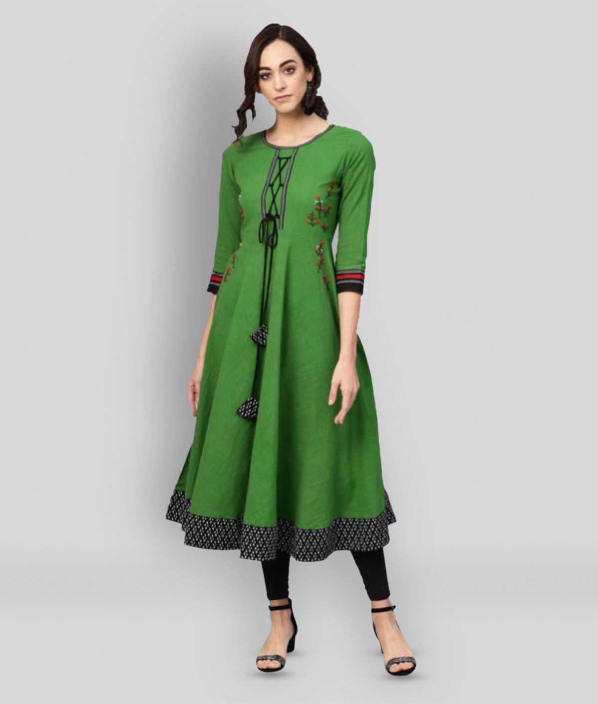     			Yash Gallery - Green Cotton Women's Flared Kurti ( Pack of 1 )