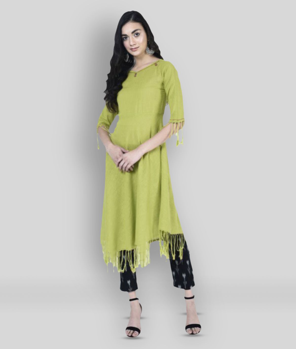     			Yash Gallery - Green Cotton Women's Asymmetrical Kurti ( Pack of 1 )