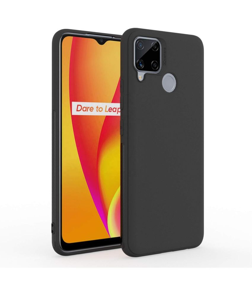     			Doyen Creations - Black Silicon Plain Back Cover Compatible For Realme C15 ( Pack of 1 )