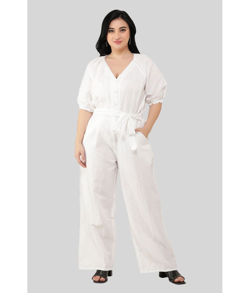     			NUEVOSDAMAS - White Cotton Blend Regular Fit Women's Jumpsuit ( Pack of 1 )