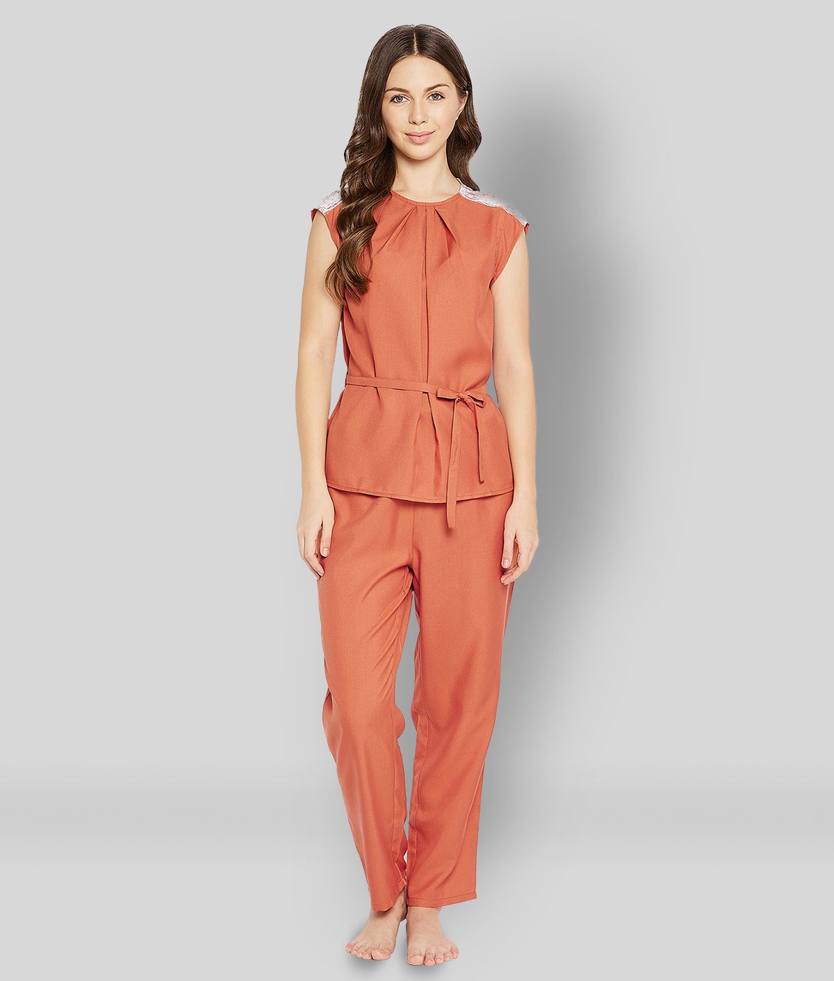     			Clovia - Orange Rayon Women's Nightwear Nightsuit Sets ( Pack of 2 )