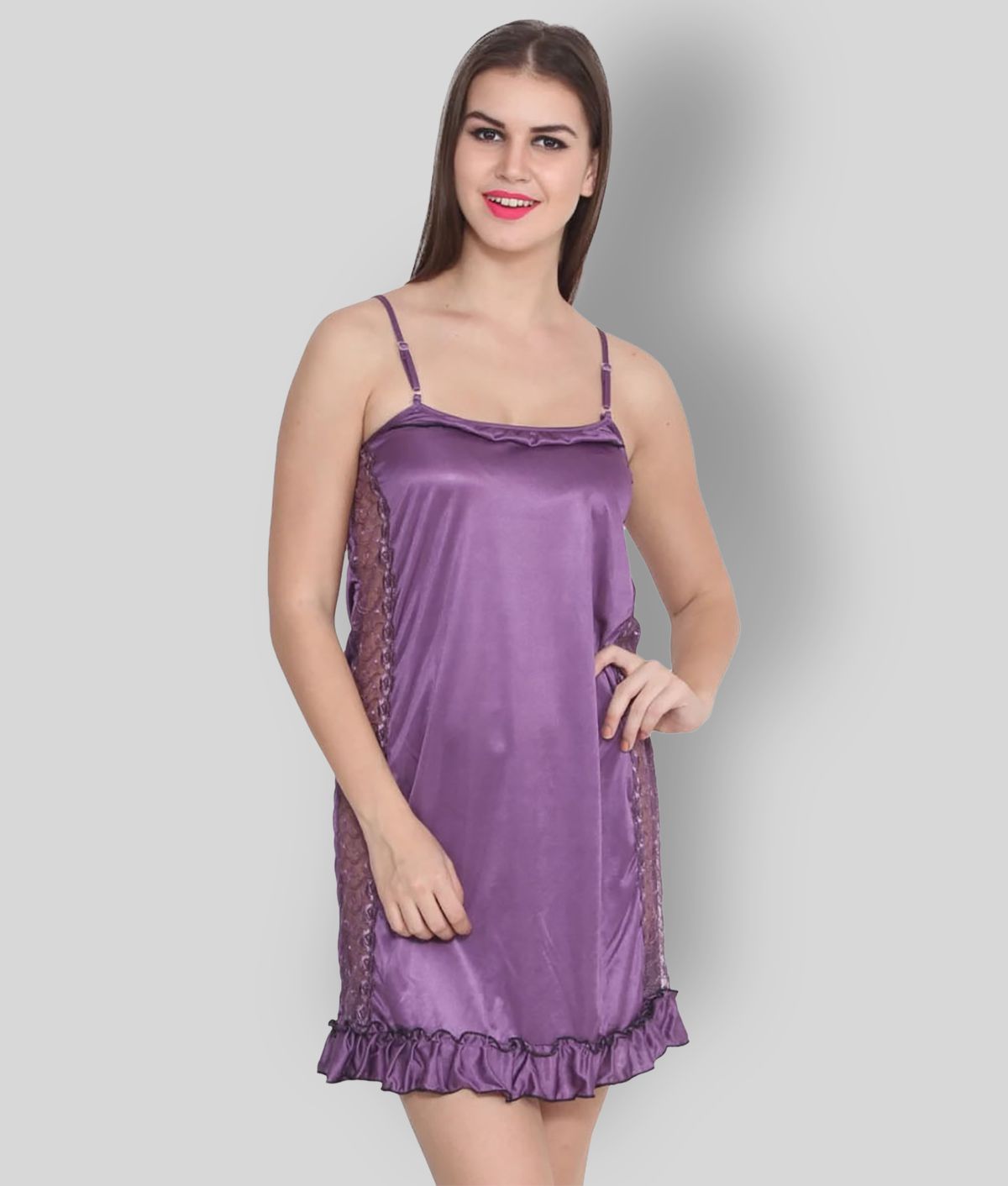 FEIJOA - Purple Satin Women's Nightwear Nighty & Night Gowns ( Pack of 1 )