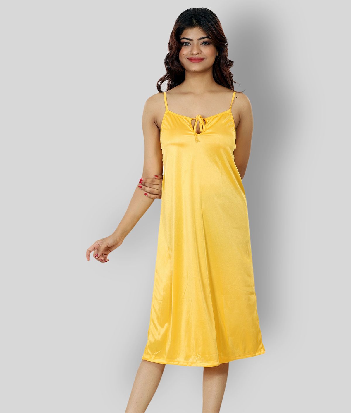     			NIVCY - Yellow Satin Women's Nightwear Night Dress ( Pack of 1 )