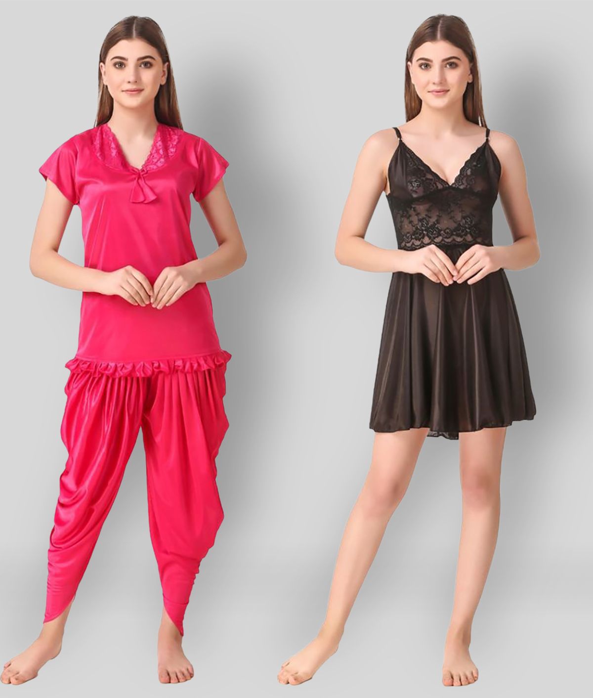     			Reposey - Multicolor Satin Women's Nightwear Night Dress ( Pack of 4 )