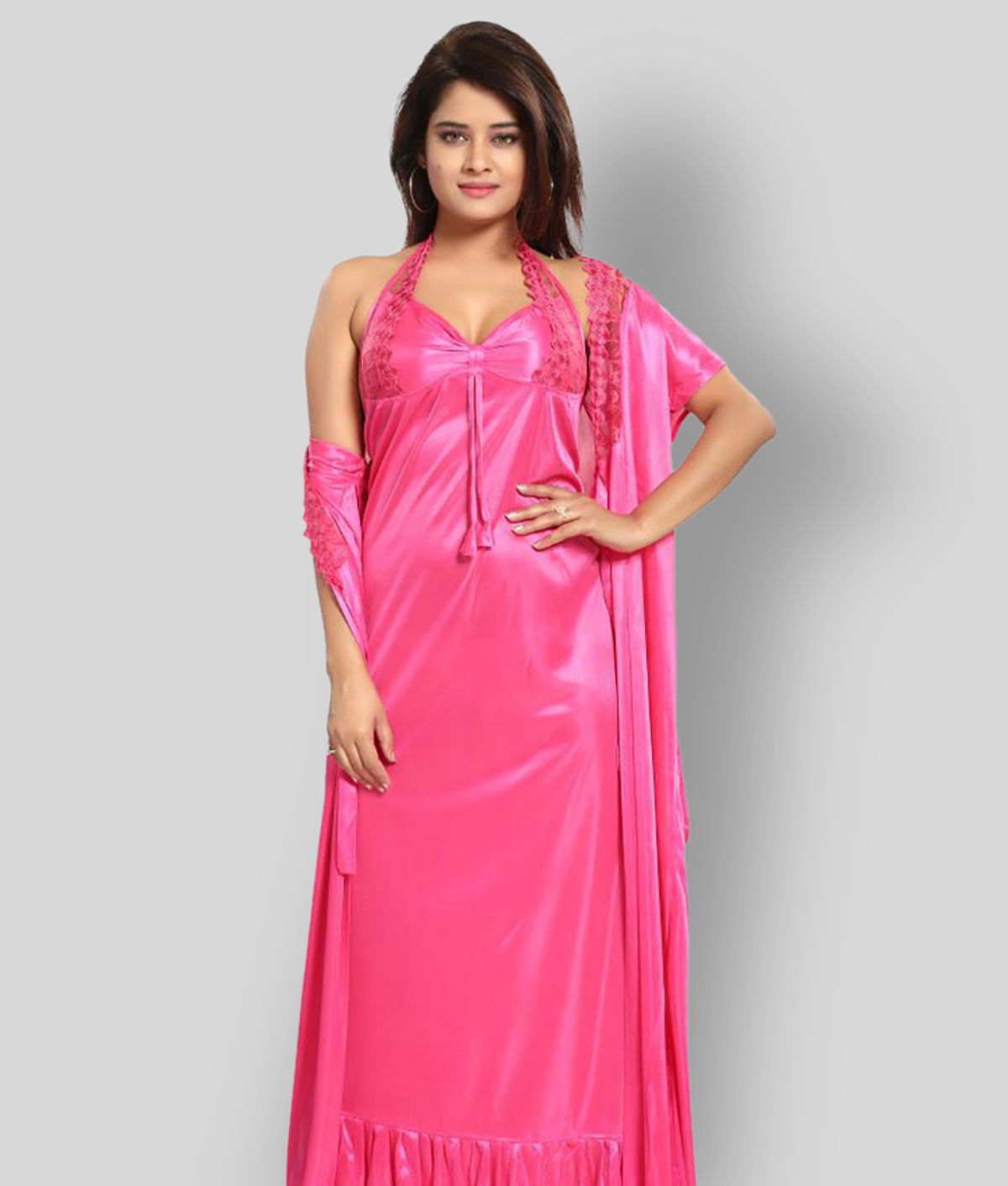     			Reposey - Pink Satin Women's Nightwear Nighty & Night Gowns ( Pack of 1 )