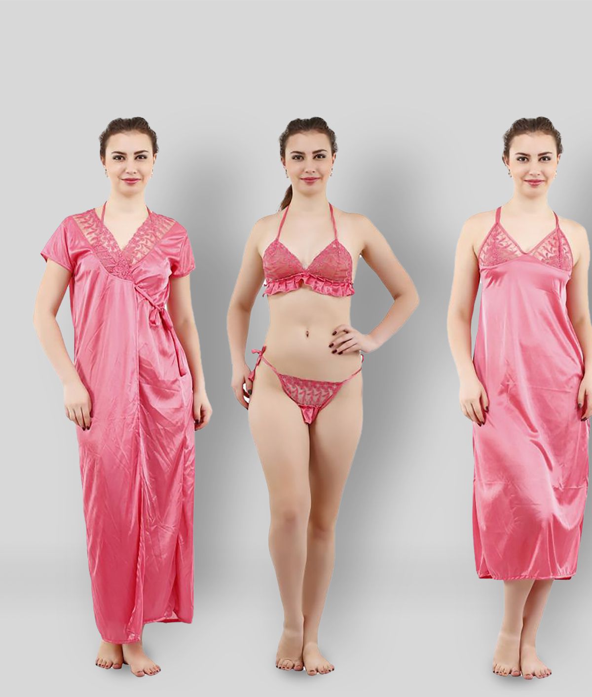     			Reposey - Pink Satin Women's Nightwear Nighty & Night Gowns ( Pack of 4 )