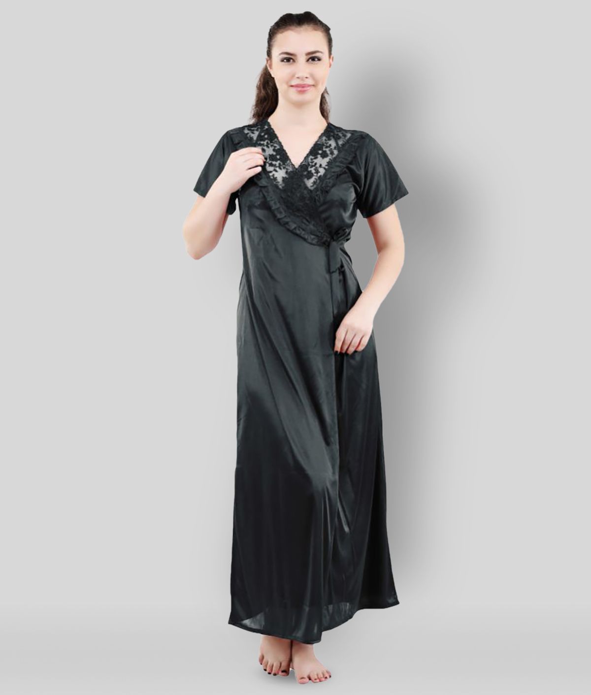 Buy Romaisa Black Satin Women's Nightwear Nighty & Night Gowns ( Pack