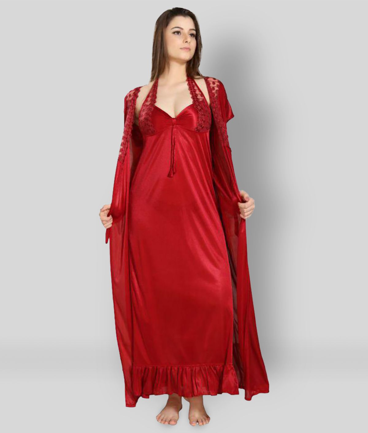     			Romaisa - Maroon Silk Women's Nightwear Nighty & Night Gowns ( Pack of 1 )