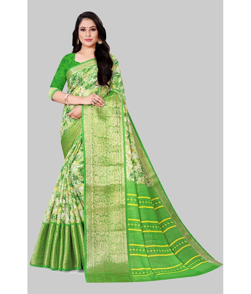 DAIFA - Green Linen Saree With Blouse Piece ( Pack of 1 )
