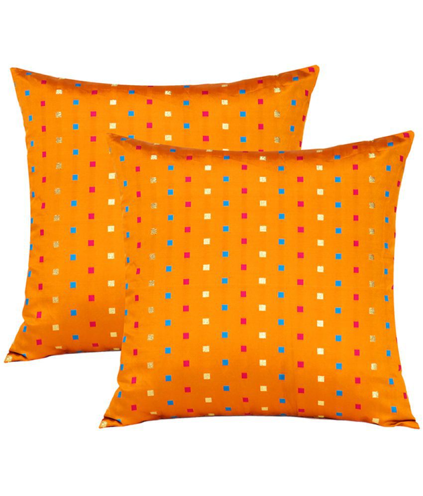     			SUGARCHIC - Mustard Set of 2 Silk Square Cushion Cover