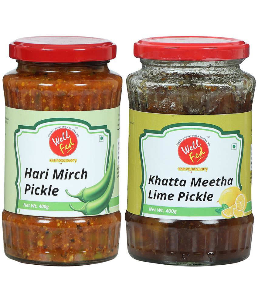     			Well Fed Hari Mirch Pickle & Khatta Meetha Nimbu Pickle 400 g Pack of 2