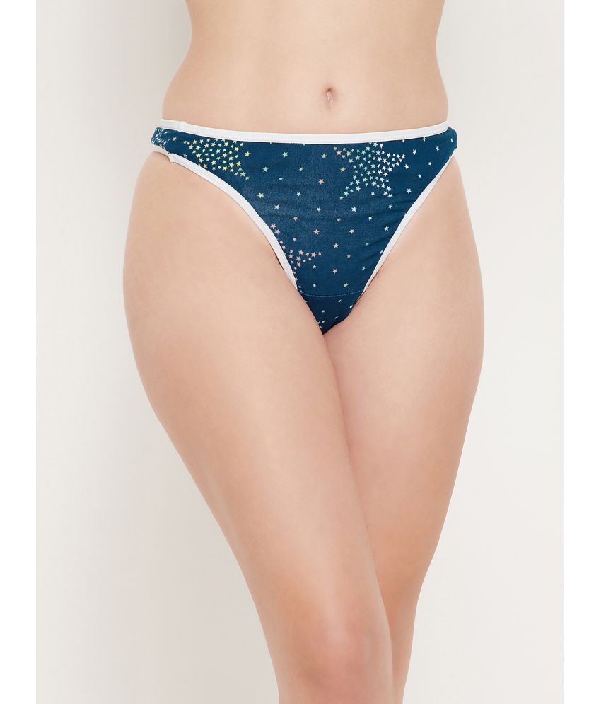     			Clovia - Navy Cotton Printed Women's Thongs ( Pack of 1 )