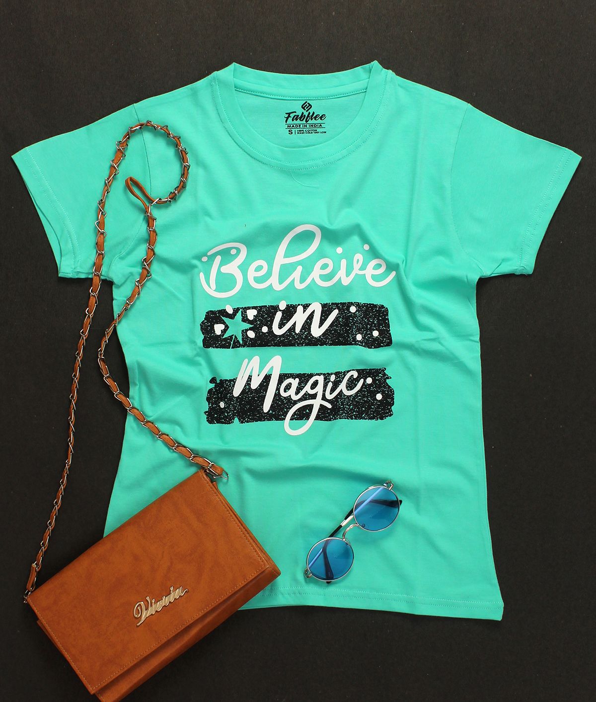     			Fabflee Cotton Turquoise T-Shirts - Single