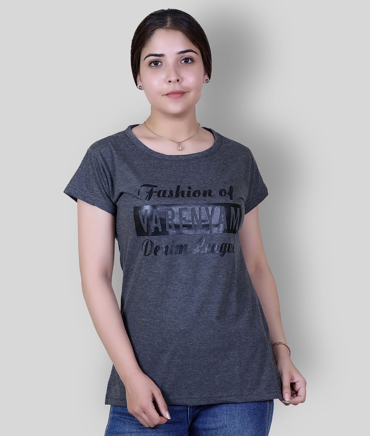     			Varenyam - Dark Grey Cotton Regular Fit Women's T-Shirt ( Pack of 1 )