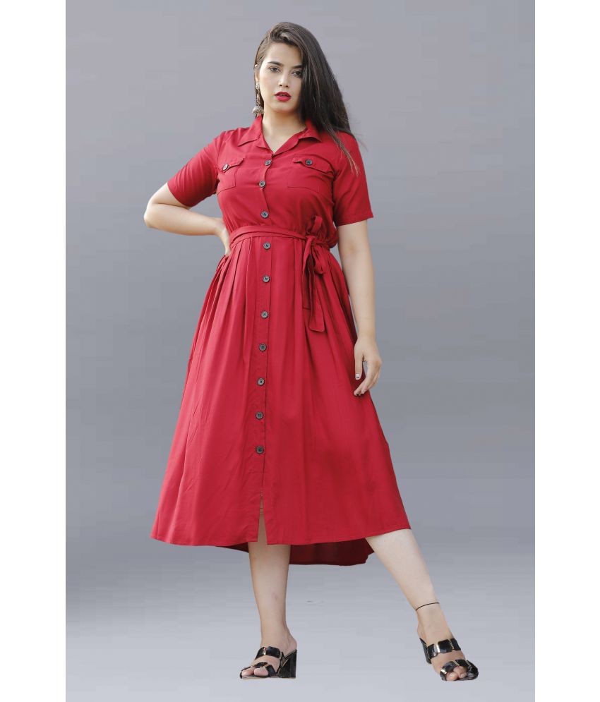 ZAMAISHA - Maroon Rayon Women's Shirt Dress ( Pack of 1 )