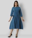 Frionkandy - Blue Cotton Blend Women's A-line Kurti ( Pack of 1 )