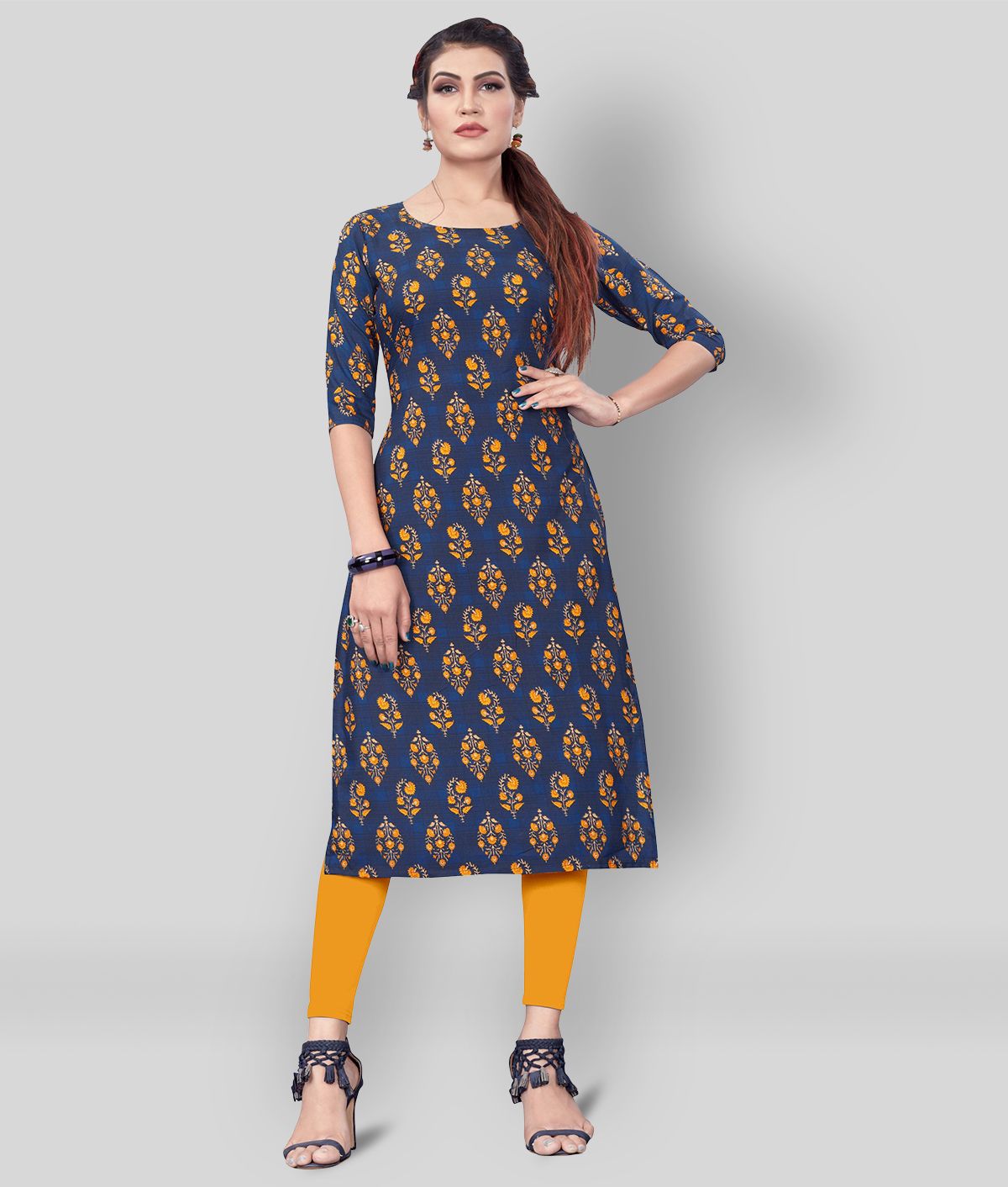     			HivaTrendz - Blue Crepe Women's Straight Kurti ( Pack of 1 )