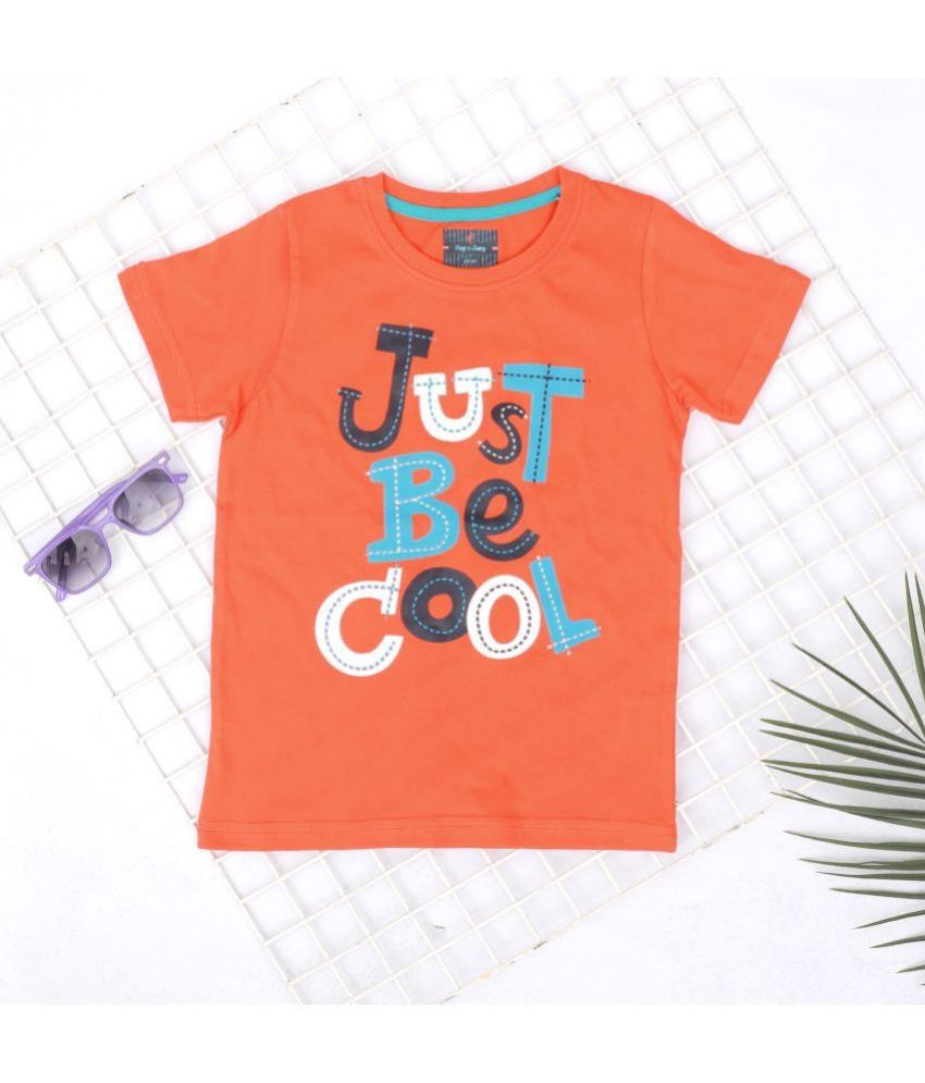 Hop N Jump - Orange Cotton Boy's T-Shirt ( Pack of 1 )