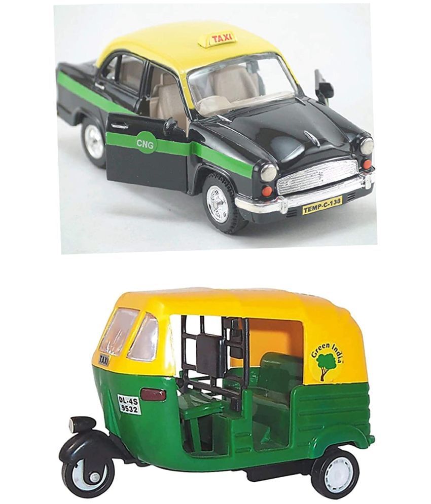     			Tzoo ( Pack of 2 ) Pull Back CNG Auto & Ambassador Taxi ( Door Openable ) Toy Vehicles Combo Set for Kids Age 3+ Years